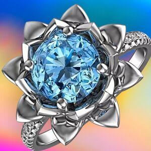 BLUE AQUAMARINE DIAMOND ENGAGEMENT RING 6,7,9,10